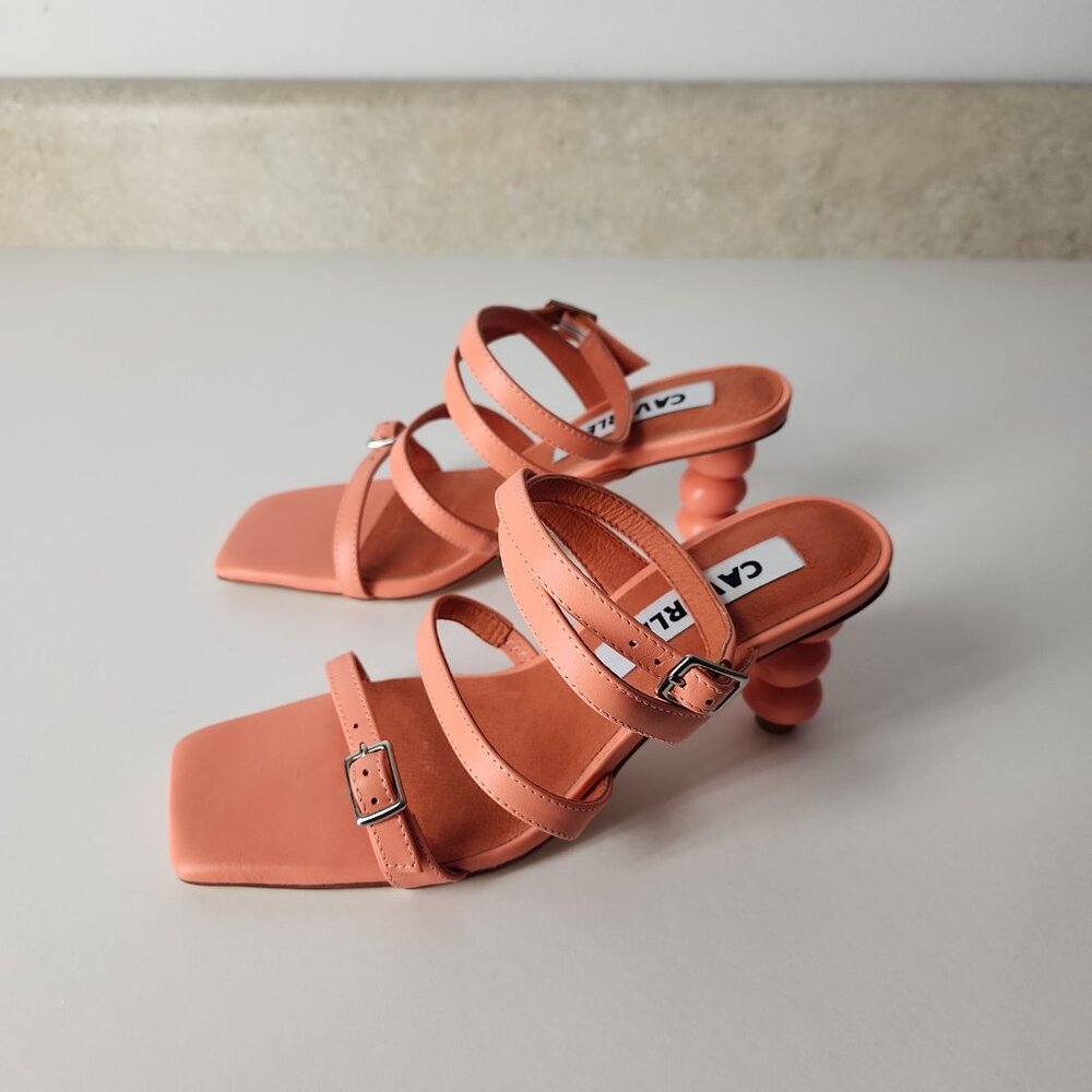 Anthropologie x CAVERLEY Mazie strappy leather Heels Coral Orange EU 36 US 6 - Picture 6 of 16